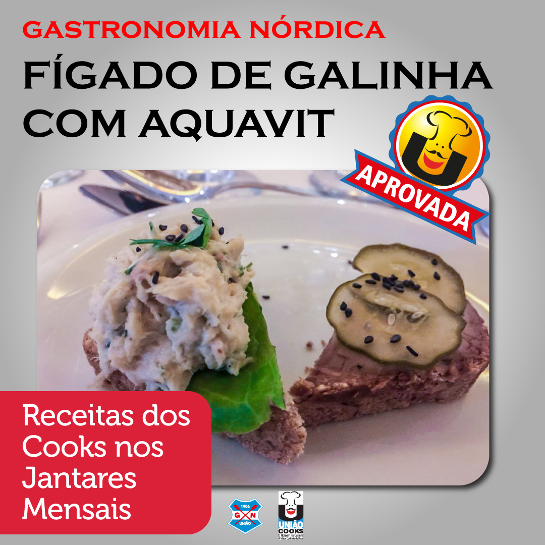 Smørrebrød pasta de fígado de galinha com aquavit