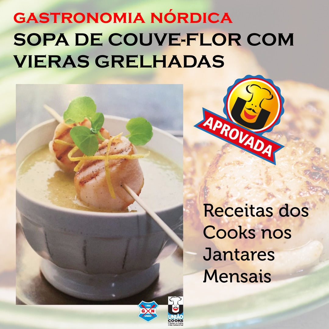 Sopa de couve-flor com vieras grelhadas